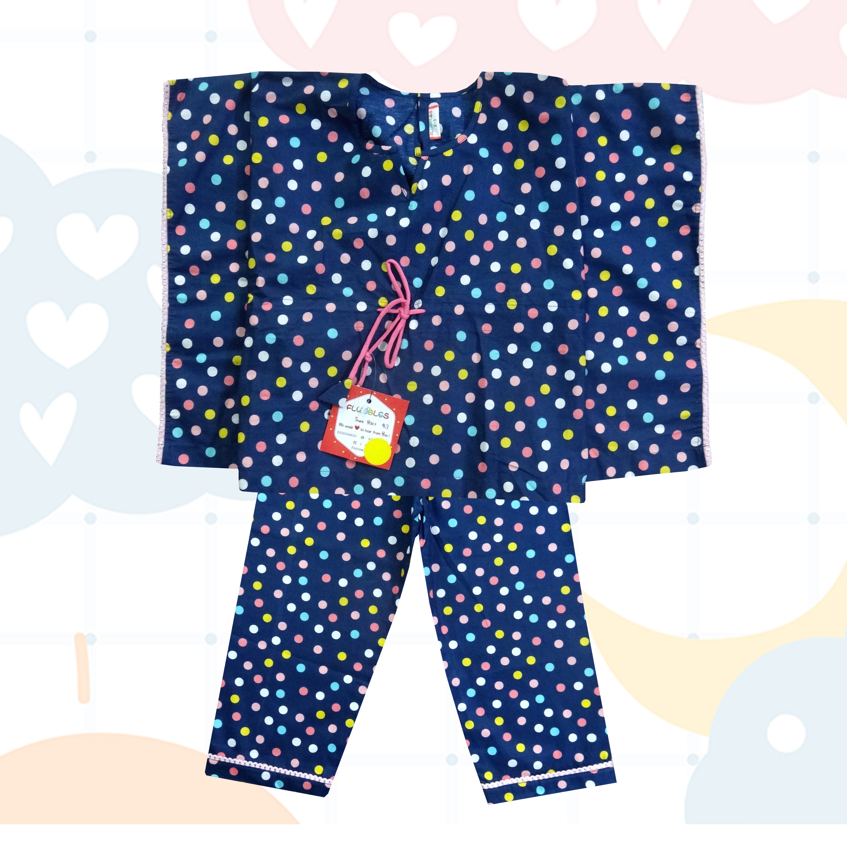 Polka Dot  Design Kaftaan Nightsuit