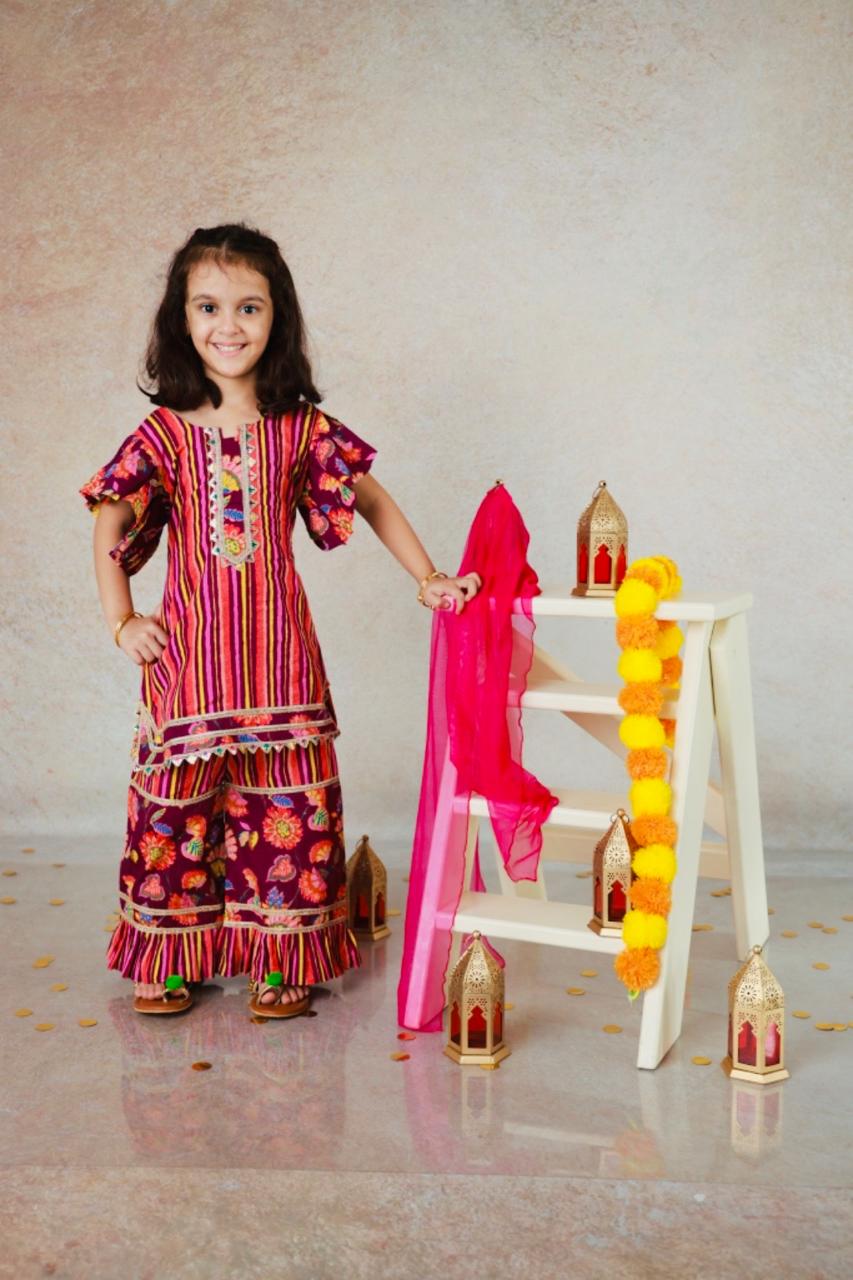 Cotton purple Sharara set with Dupatta