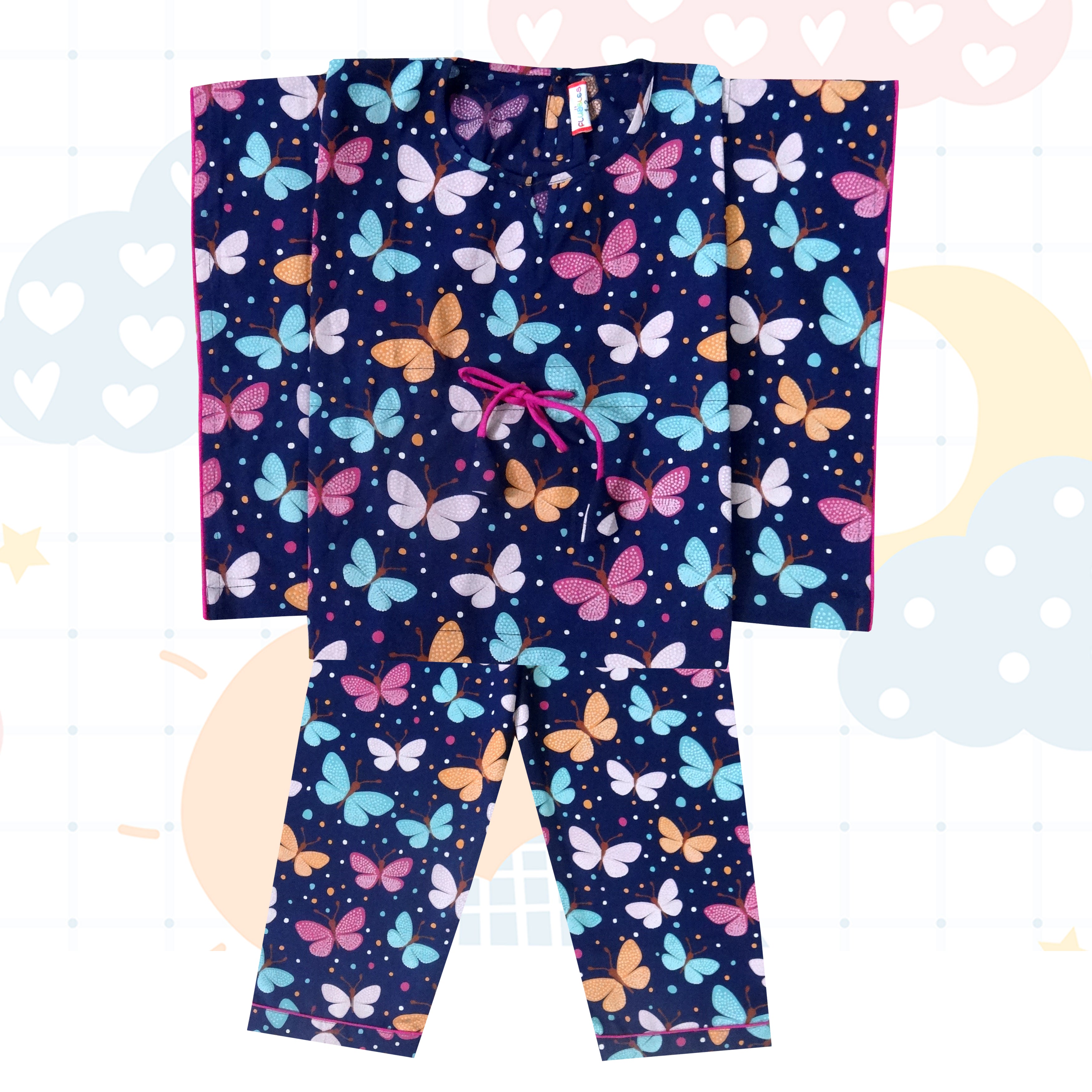 Dark Blue Butterfly Kaftaan Nightsuit