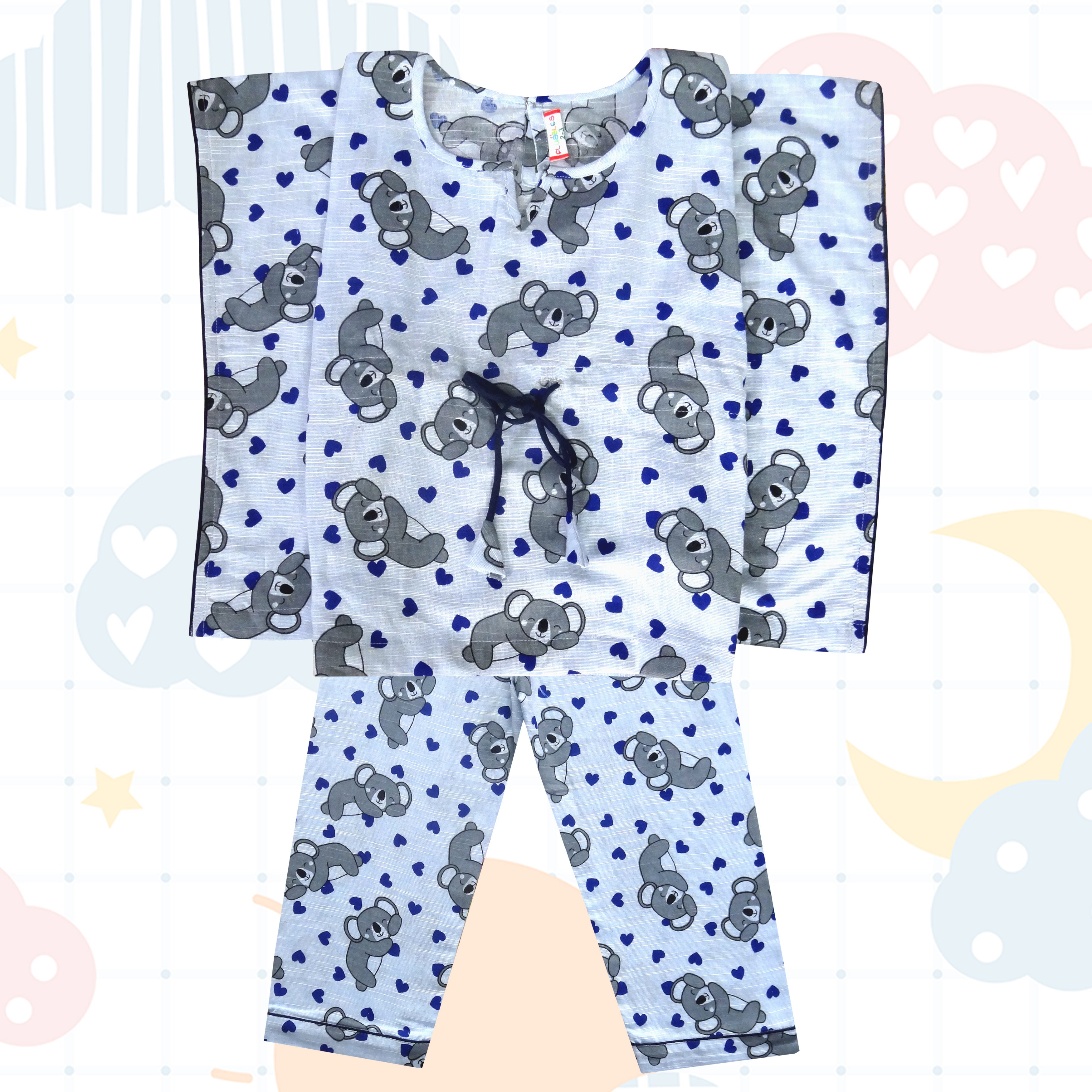 Light Blue Animal Design Kaftaan Nightsuit