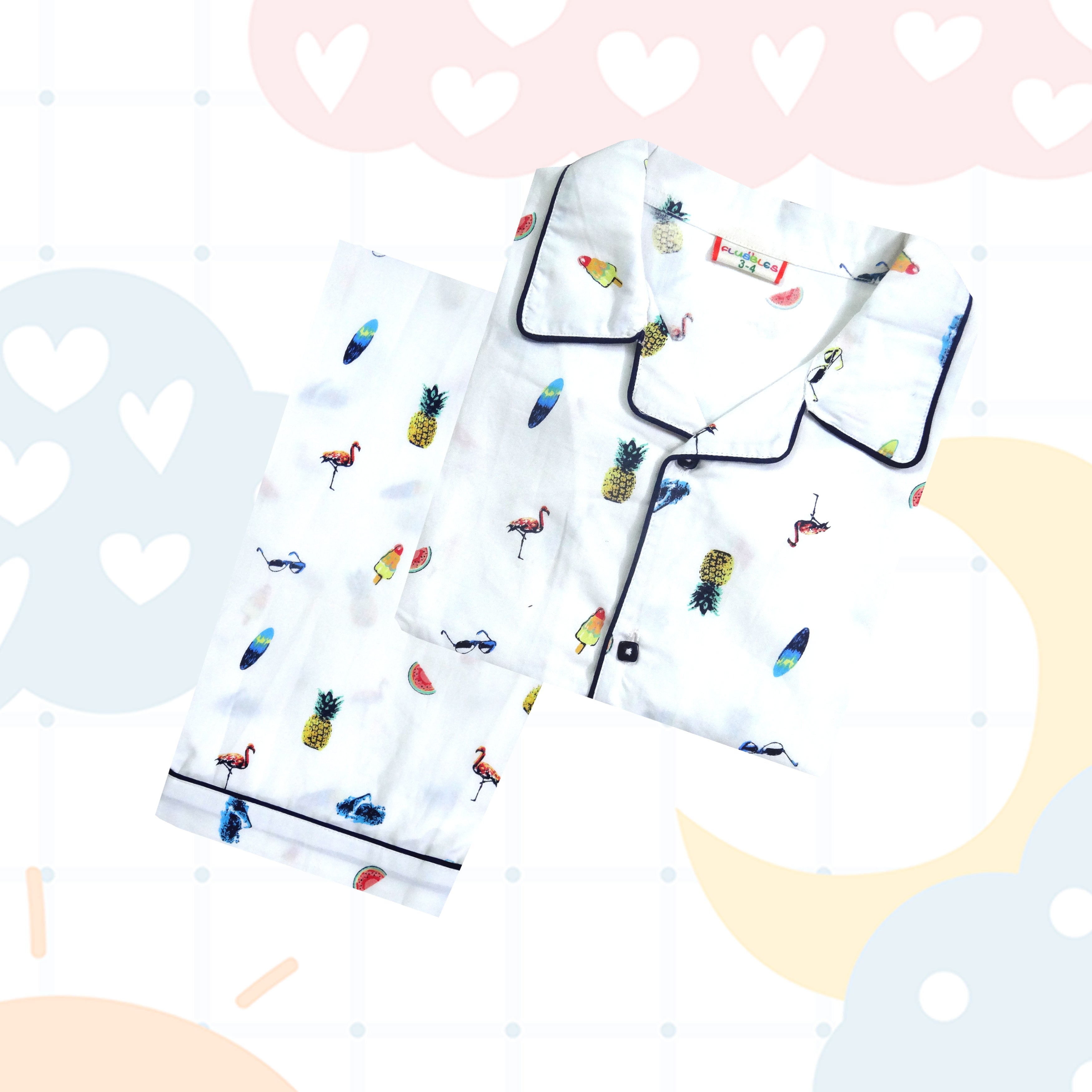 White Colour Multi Design Nightsuit