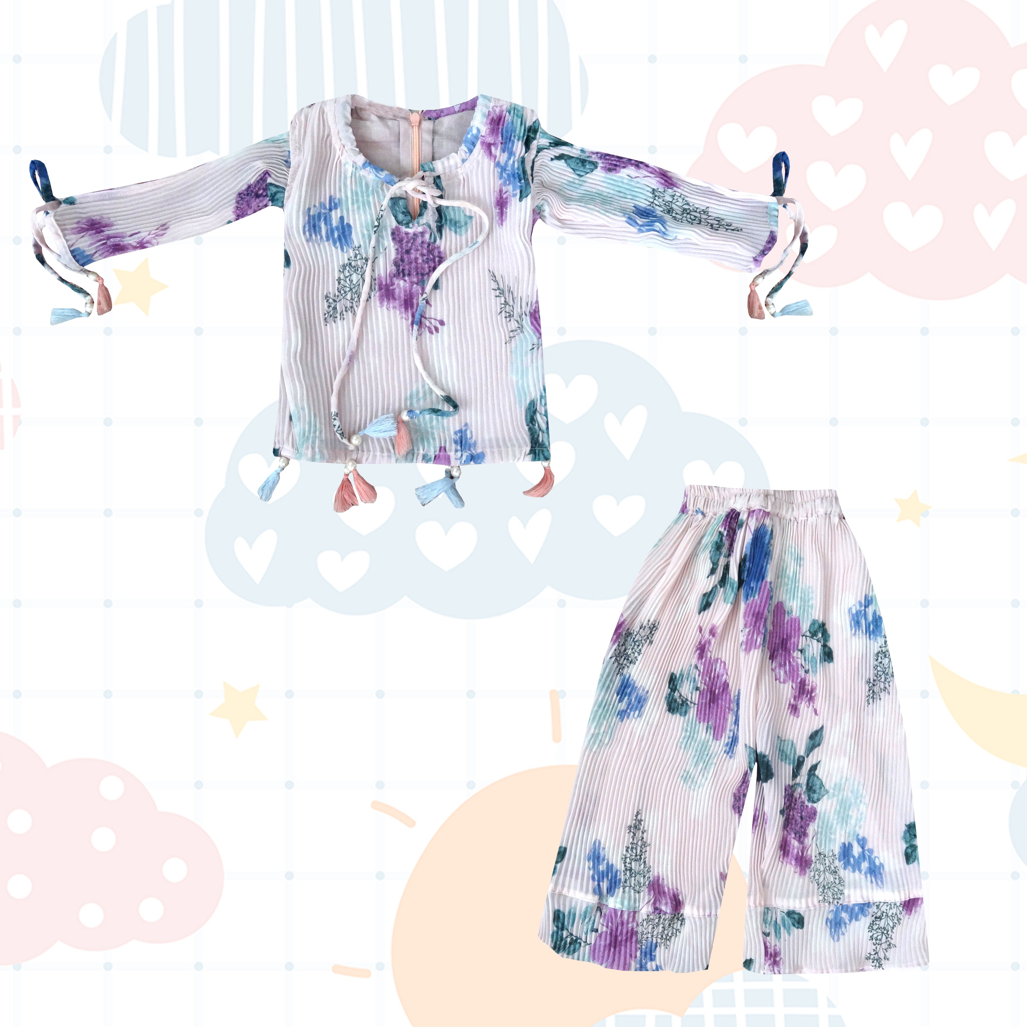 Light Pink Flower Design - Top & Pant